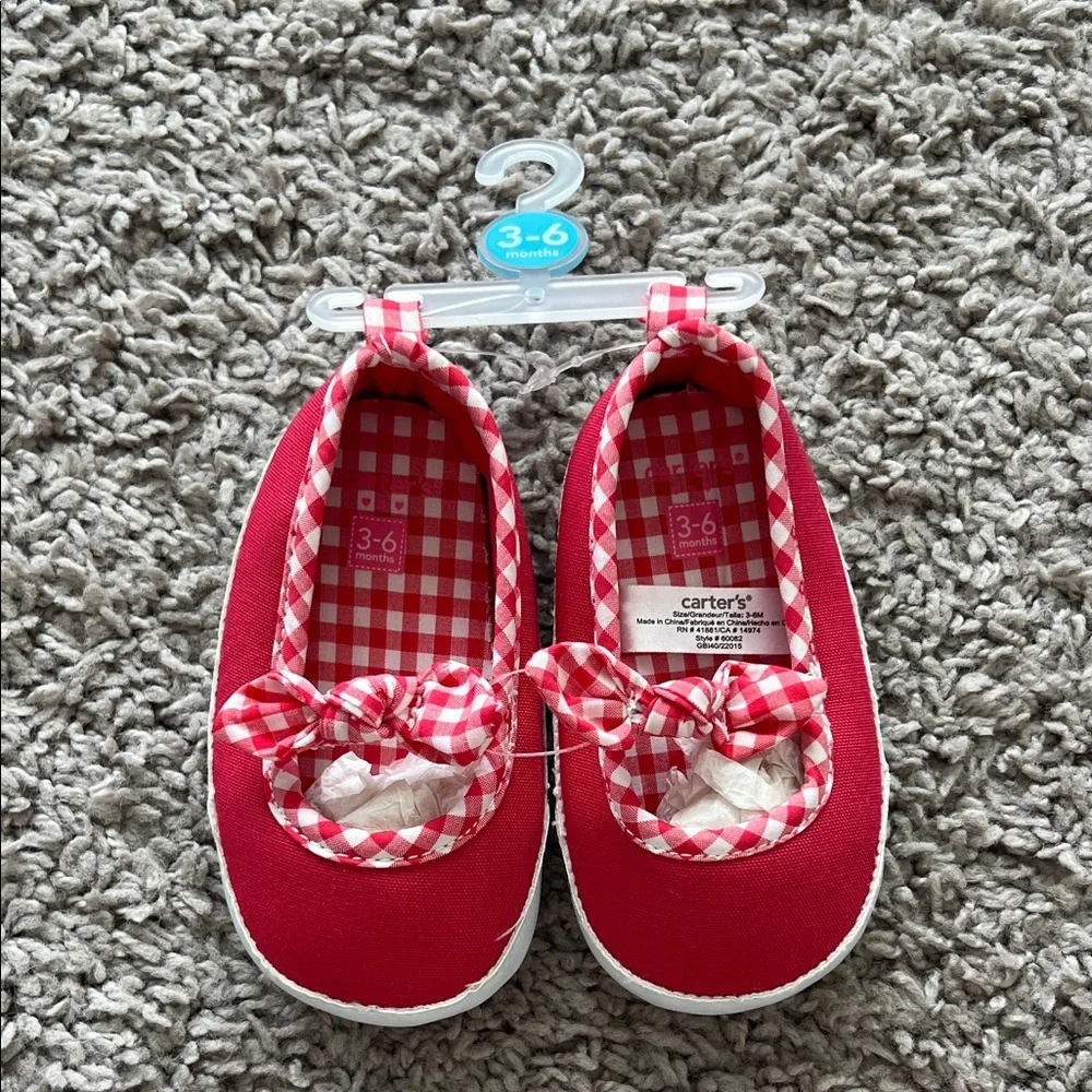 Carters Red Bow Checkered Picnic Baby Shoes
